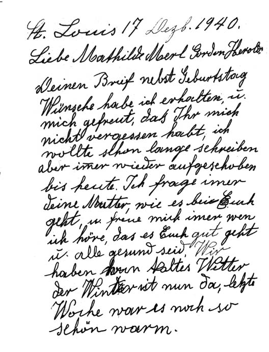 Letter Of Oma Weis To Mathilda Schiffman Christmas 1940